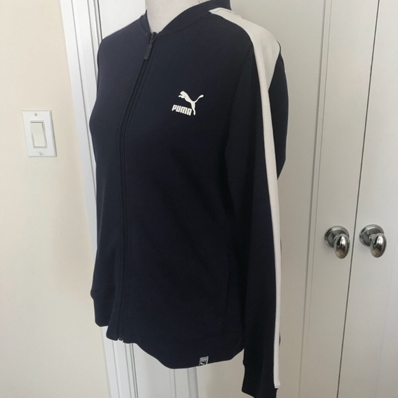 NWT Puma Blue & White Tricot Racing Stripe Logo Zip Front Track Jacket Size XL - Picture 3 of 8